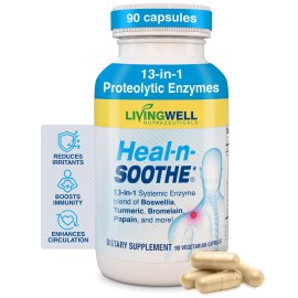 HEAL-N-SOOTHE Joint Supplement - Proteolytic Enzymes Formula with Bromelain, Papain, Boswellia, Turmeric & Ginger - Joint Mobility, Muscle Flexibility, Healthy Circulation Wellness - 90 Count (1 Pack)