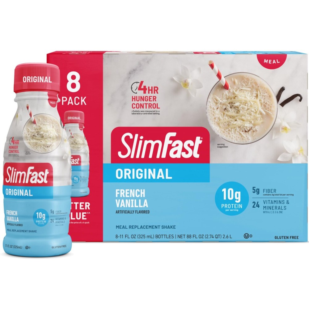 SlimFast Meal Replacement Shake, Original French Vanilla, 10g of Ready to Drink Protein for Weight Loss, 11 Fl. Oz Bottle, 8 Count