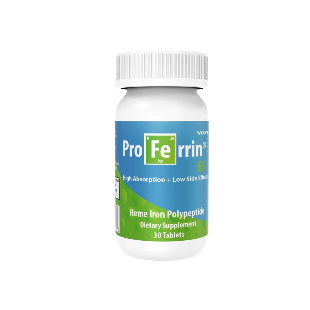 Proferrin ES- 10.5mg of high Absorbing Heme Iron Polypeptide. Made in The USA. 30 Tablets. Easy on The Gut. Not affected by Coffee, Calcium, or PPI\'s.