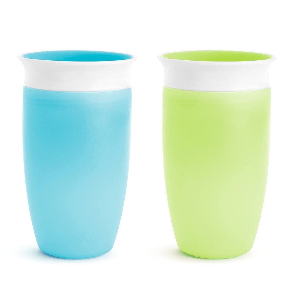 Munchkin Sippy Cups for Toddlers 1-3, Spill Proof Miracle 360 Cup, 10 Ounce, 2 Pack, Green/Blue