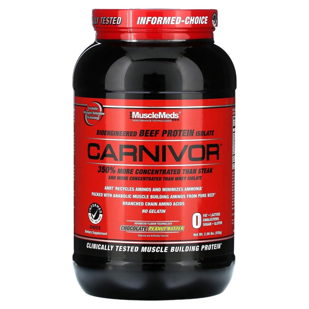 MuscleMeds Carnivor Beef Protein Isolate Powder, 23 Grams Protein, 0 Fat, 0 Sugar, 0 Cholesterol, Lactose Free, Chocolate Peanut Butter, 2.2 Pound, 28 Servings
