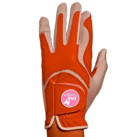 Lady Classic Soft Flex Golf Glove for Women with Magnetic Ball Marker | Comfortable Grip, Removable Marker, Soft Leather Palm Patch - Stylish & Flexible Ladies Golf Glove (Orange/Left Hand/Small)