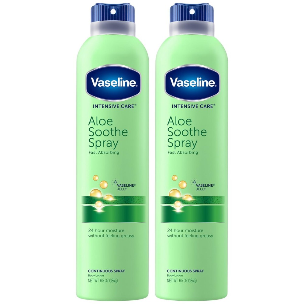 Vaseline Aloe Soothe Spray 2-Pack - Non-Greasy, Fast-Absorbing All-Over Soothing Moisturizer for Dry Skin, 6.5 Oz Ea