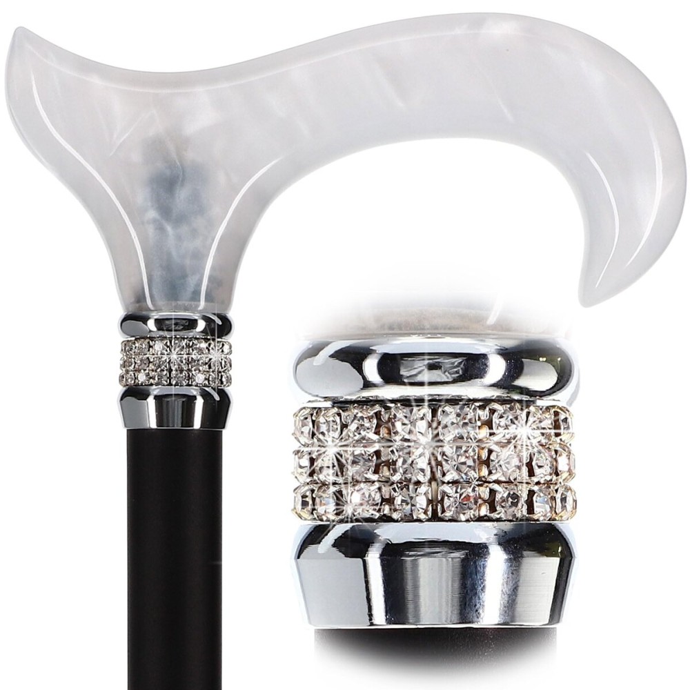Royal RC Canes Rhinestone Designer - Black & White Exquisite Pearlz Walking Cane Adjustable - Aluminum Shaft - Stylish Canes for Women and Men Stability - Seniors Walking Stick