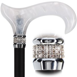 Royal RC Canes Rhinestone Designer - Black & White Exquisite Pearlz Walking Cane Adjustable - Aluminum Shaft - Stylish Canes for Women and Men Stability - Seniors Walking Stick