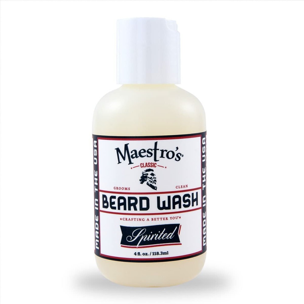Maestro\'s Classic BEARD WASH | Anti-Itch, Deep Cleaning, Non-Drying, Fully Hydrating Gentle Cleanser For All Beard Types & Lengths- Spirited blend, 4 Ounce