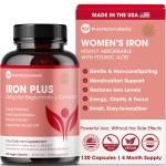 Iron Supplement for Women - Gentle Chelate Iron Bisglycinate 25mg with Vitamin C, B6, B12 Folic Acid - Supports Iron Deficiency, Menstrual Health & Energy - 120 Count