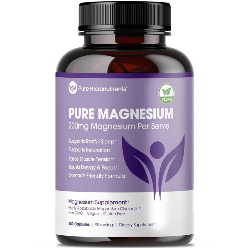 Pure Magnesium Glycinate Supplement - Highly Absorbable Chelated Magnesium to Support Sleep, Muscle & Nerve Health, Energy, Relaxation & Bone Health - 200mg Per Serving, 180 Capsules
