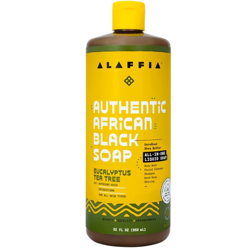 Alaffia Skin Care, Authentic African Black Soap, All in One Liquid Soap, Acne Face Wash, Moisturizing Body Wash, Shampoo, Shaving Soap, Shea Butter, Eucalyptus Tea Tree, 32 Fl Oz