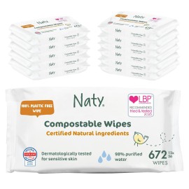 Eco by Naty Unscented Baby Plant based Compostable Wipes, 0% plastic, No nasty chemicals, White, 672 Count