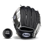 Franklin Sports Teeball Recreational Series Fielding Right Hand Glove with Baseball, 9.5-Inch, Black/Graphite/White