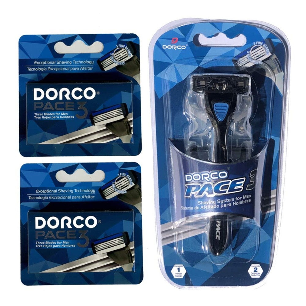 Dorco Pace 3 - Three Razor Blade Shaving System- Value Pack (10 Cartridges + 1 Handle)