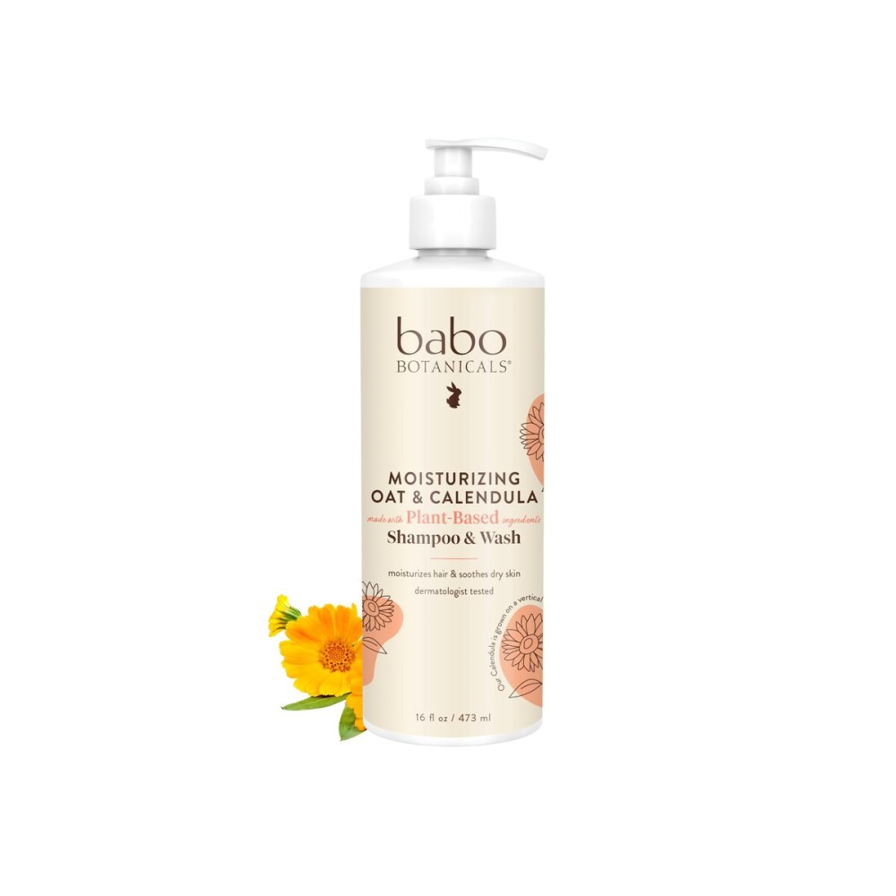 Babo Botanicals Moisturizing Oat & Calendula 2-in-1 Shampoo & Wash - For Dry or Sensitive Skin - For all ages - Lightly Scented - Vegan - 16 Fl Oz
