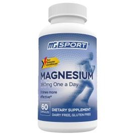 MGSPORT Magnesium Supplement 380mg - High Absorption Magnesium Complex Formula with Vitamins B6, D, E - Supports Muscle Function and Sleep Quality - 60 Servings