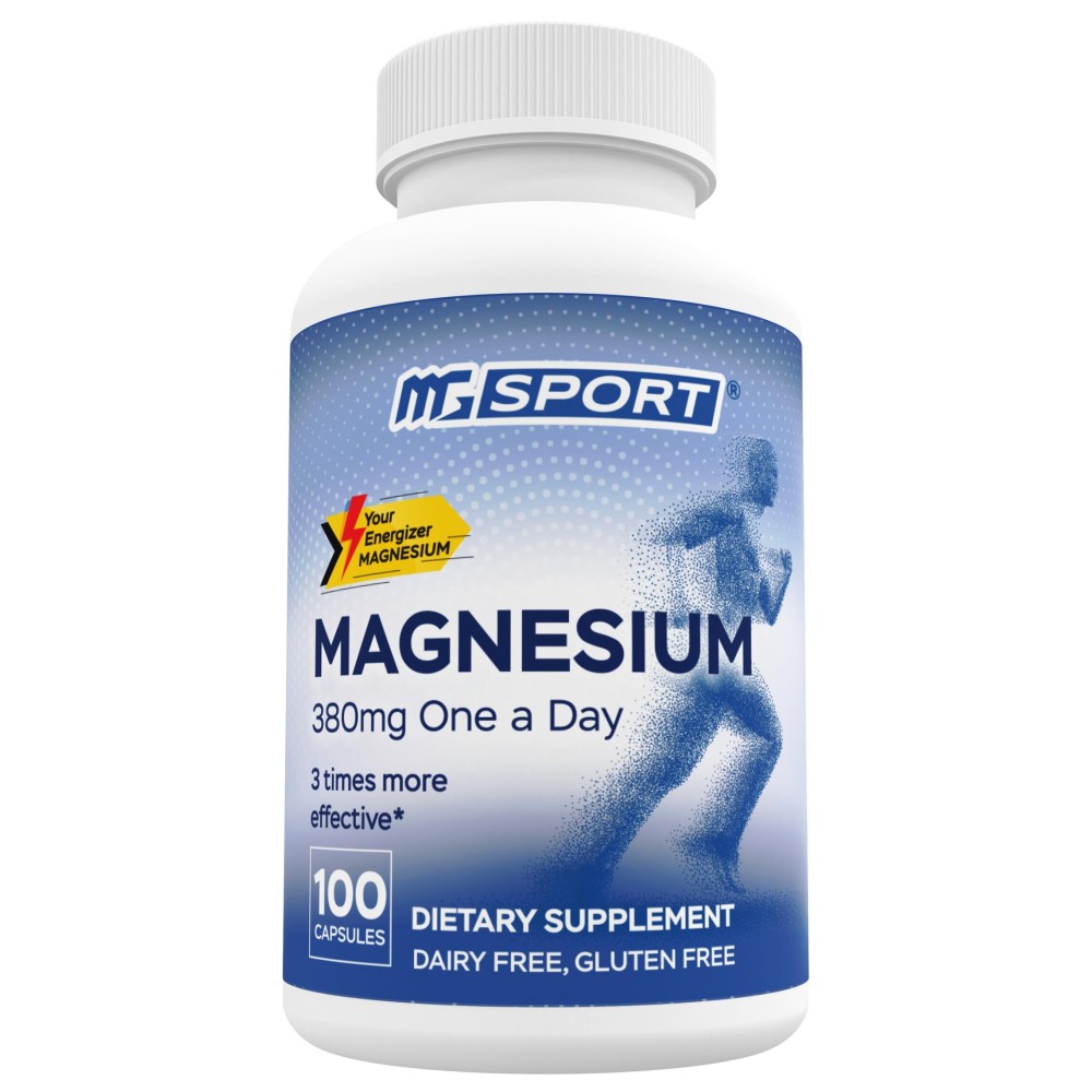 MGSPORT Magnesium Supplement 380mg - High Absorption Magnesium Complex Formula with Vitamins B6, D, E - Supports Muscle Function and Sleep Quality - 100 Servings