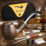 Scotte Tobacco Pipe Handmade Ebony Wood Root Smoking Pipe Gift Box and Accessories