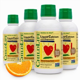 ChildLife Essentials Liquid Calcium Supplement for Kids - Baby Calcium with Magnesium, Zinc, and Vitamin D3 - Orange Flavor, 16 fl oz (4 Pack)