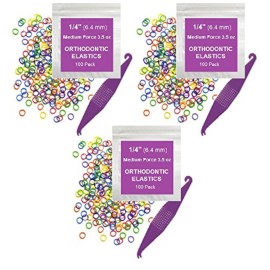 Orthodontic Rubber Bands for Braces - Premium Quality Elastic Teeth Rubber Bands for Braces, Fix Tooth Gaps, Dreadlocks, Includes Free Elastic Placer - Medium Force 3.5 oz, 1/4 Inch, Neon (300 Pack)