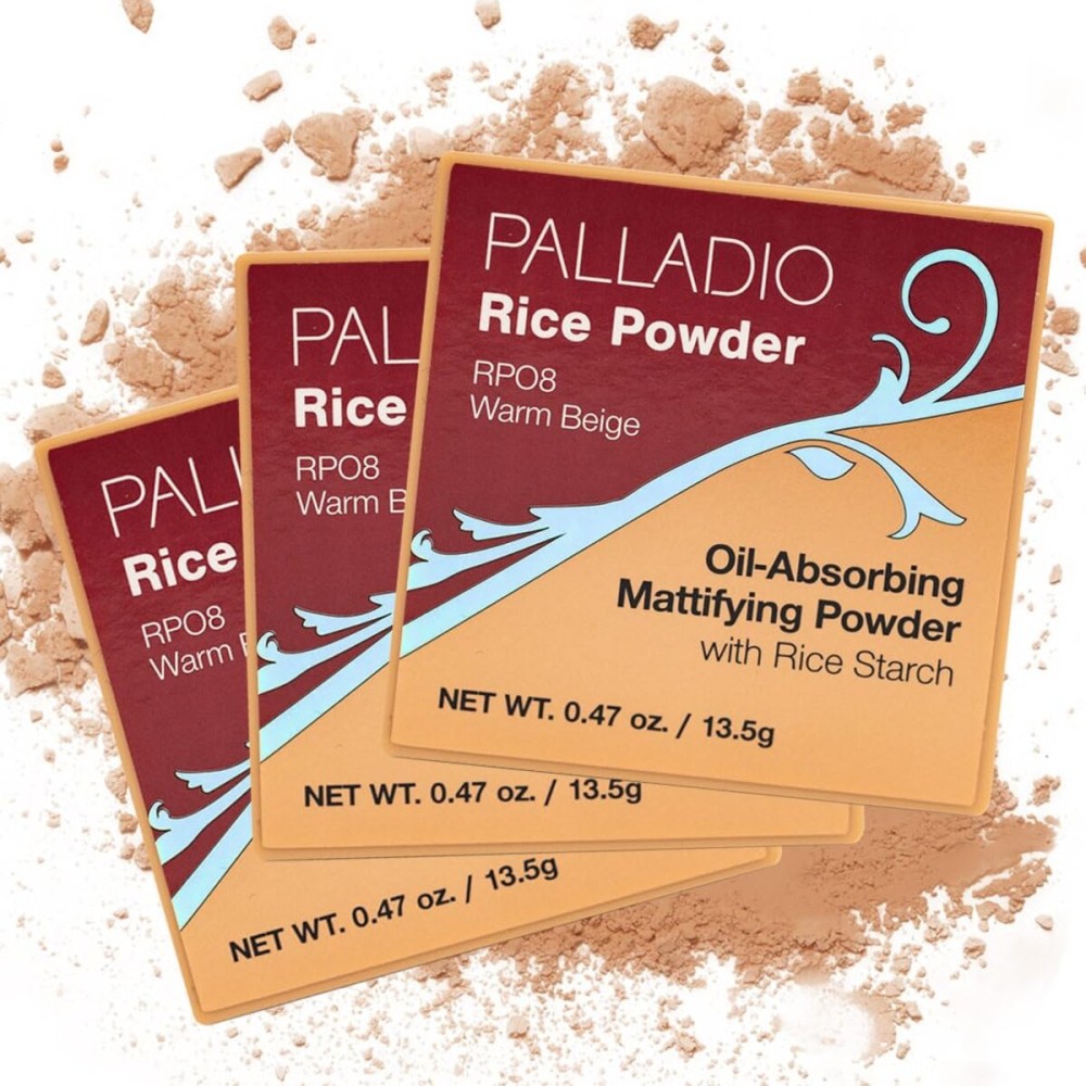 Palladio Rice Powder, Loose Setting Powder, Absorbs Oil, Leaves Face Looking and Feeling Smooth, Helps Makeup Last Longer For a Flawless, Fresh Look, Warm Beige, Pack of 3