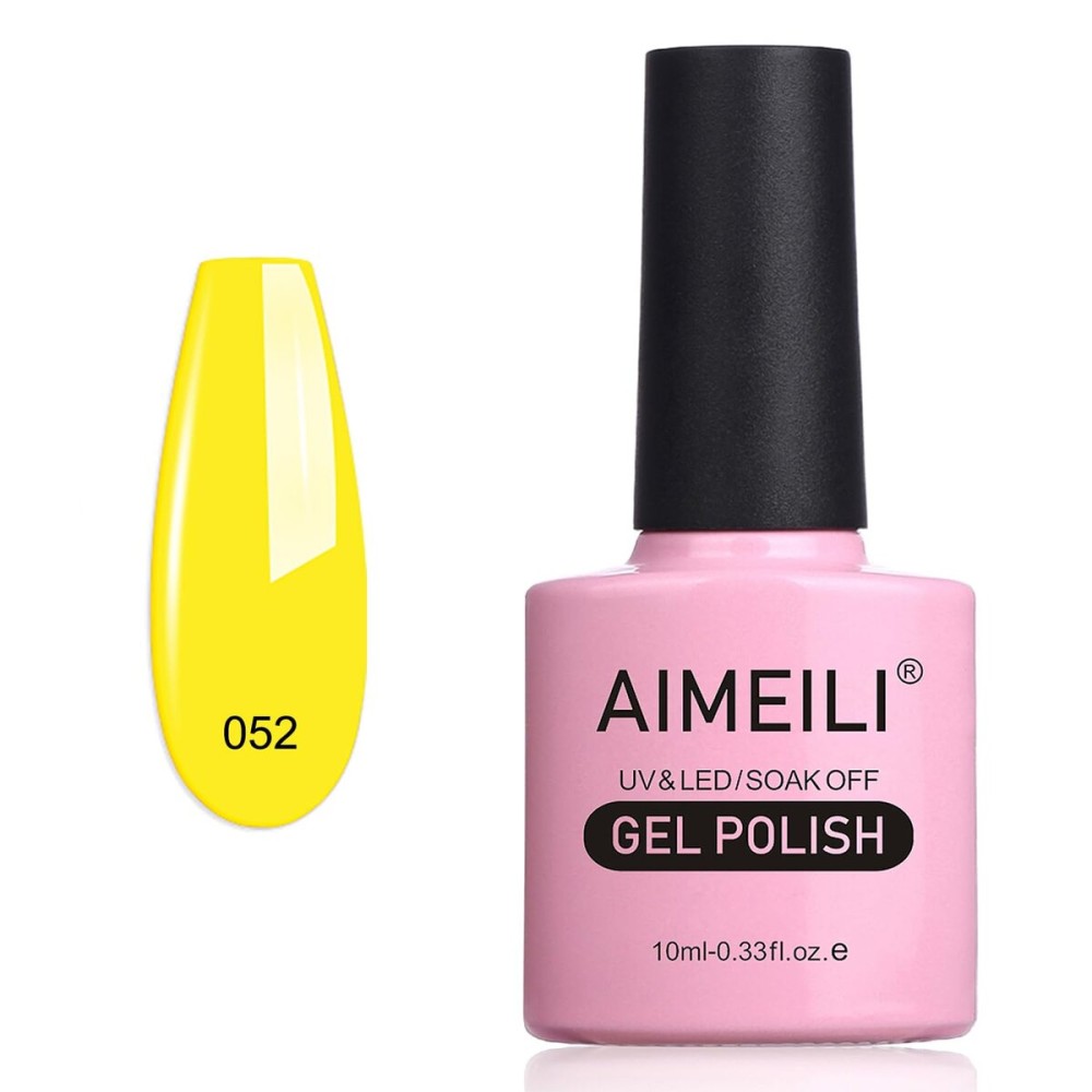 AIMEILI Soak Off U V LED Hema Free Neon Yellow Gel Nail Polish Cruelty Free Vegan Gel Polish - Neon Canary Translucent Yellow (052) 10ml