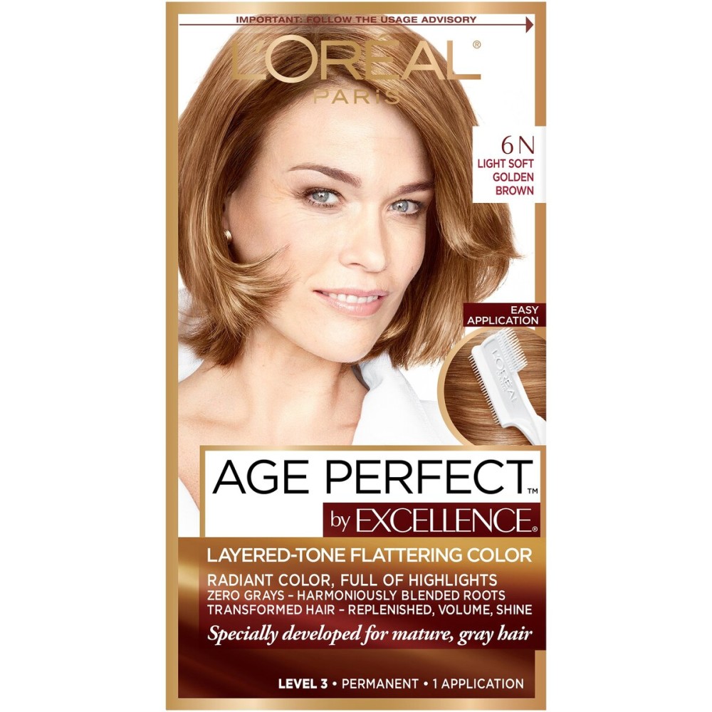 L\'Oreal Paris ExcellenceAge Perfect Layered Tone Flattering Color, 6N Light Soft Golden Brown (Packaging May Vary)