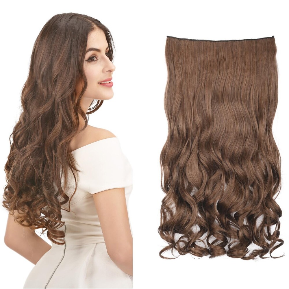 REECHO 20 1-Pack 3/4 Full Head Curly Wave Clips in on Synthetic Hair Extensions HE008 Hairpieces for Women 5 Clips 4.5 Oz per Piece - Medium Warm Brown