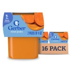 Gerber Stage 2 Baby Food, Sweet Potato Puree Tubs, No Added Salt, No Artificial Colors or Flavors, Baby Puree, 16-Pack