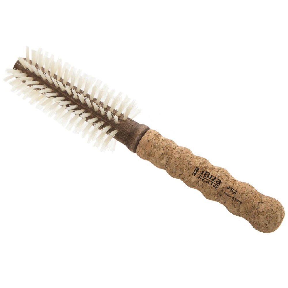 Ibiza Hair Boar Bristle Round Brush (B2-35mm) | Blonde Bristles & Cork Handle | Ideal for Color Treated Tresses | Big Waves or Tight Curls | Adds Shine & Texture for Long Styles & Large Sections