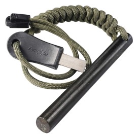 bayite 4 Inch Survival Ferrocerium Drilled Flint Fire Starter, Ferro Rod Kit with Paracord Landyard Handle and Striker, 4(Long) x 3/8(Diameter)