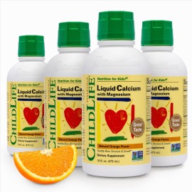 ChildLife Essentials Liquid Calcium Supplement for Kids - Baby Calcium with Magnesium, Zinc, and Vitamin D3 - Orange Flavor, 16 fl oz (4 Pack)