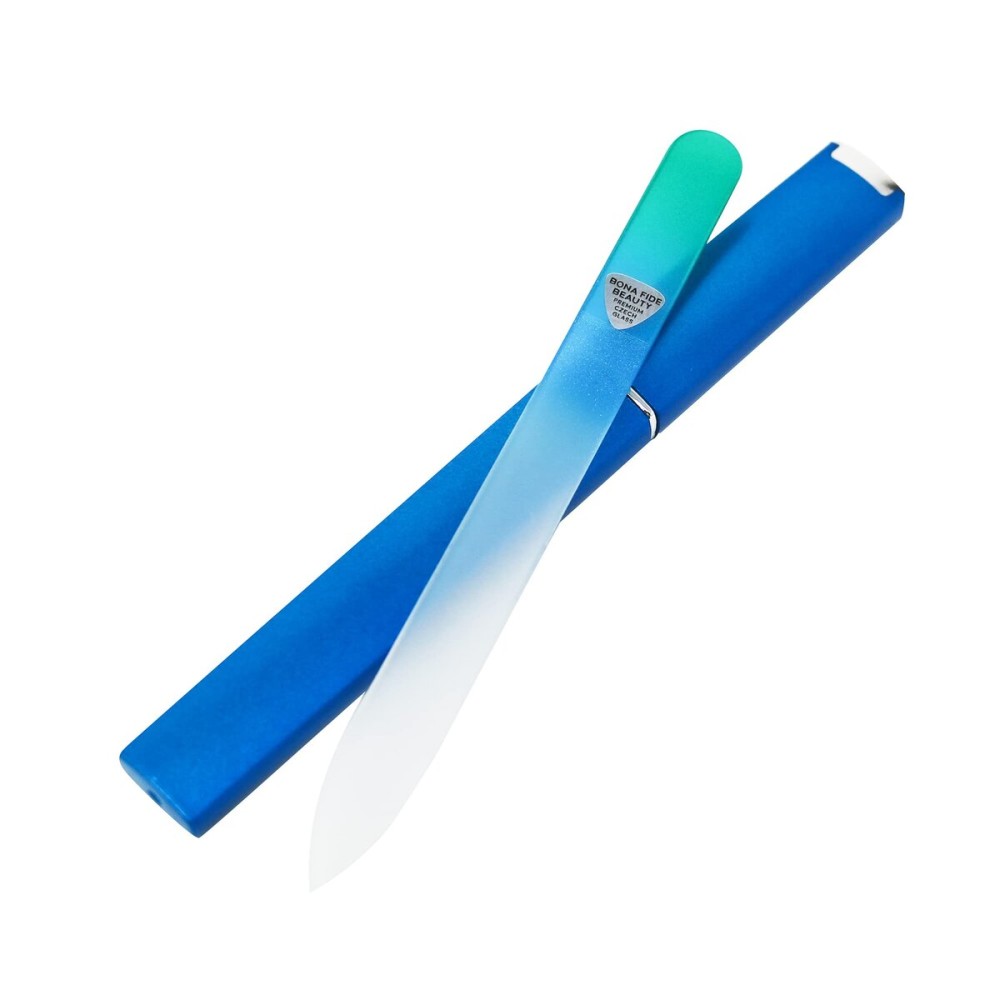 Bona Fide Beauty Glass Nail File with Case (Aqua) - 1 Piece Luxurious Gifts for Women, Crystal Etched Nail File for Natural Nails