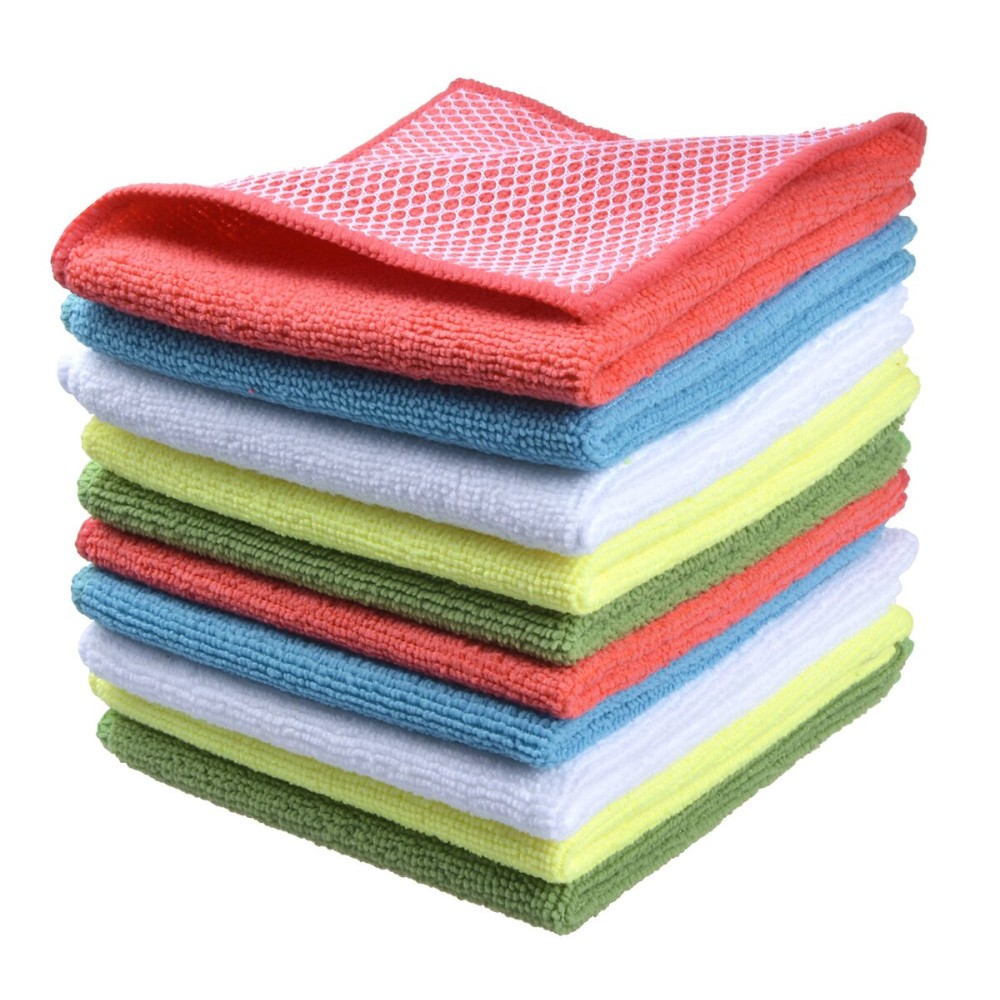 SINLAND Microfiber Dish Cloth for Washing Dishes Towels Rags Best Kitchen Washcloth Cleaning Cloths with Poly Scour Side -Used for Plates, Bowls and Dishes, 5 Color Assorted 12inchx12inch 10pack