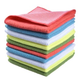 SINLAND Microfiber Dish Cloth for Washing Dishes Towels Rags Best Kitchen Washcloth Cleaning Cloths with Poly Scour Side -Used for Plates, Bowls and Dishes, 5 Color Assorted 12inchx12inch 10pack