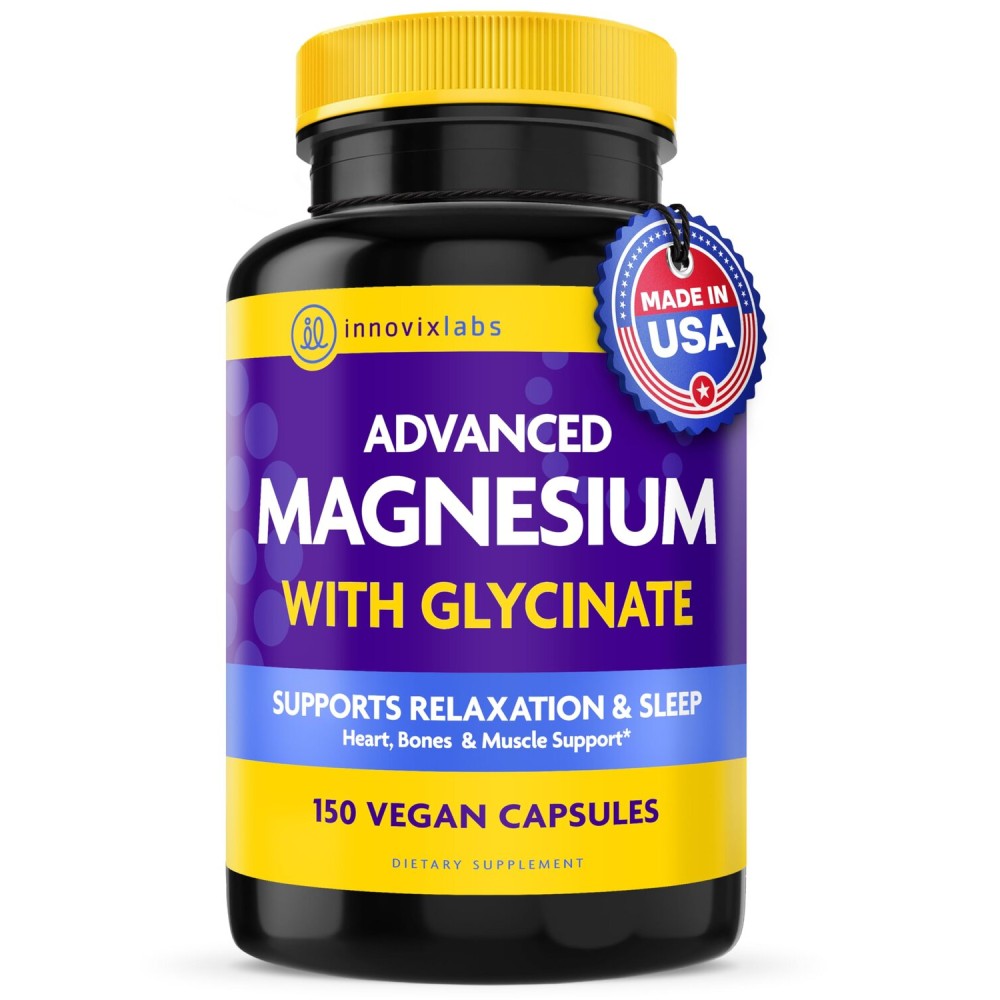 InnovixLabs Advanced Magnesium Capsules - 150 Ct, 210 mg - Chelated Glycinate and Malate - High Absorption, Promotes Relaxation, Bones, Muscle Health, Vegan Malate Sleep Supplement