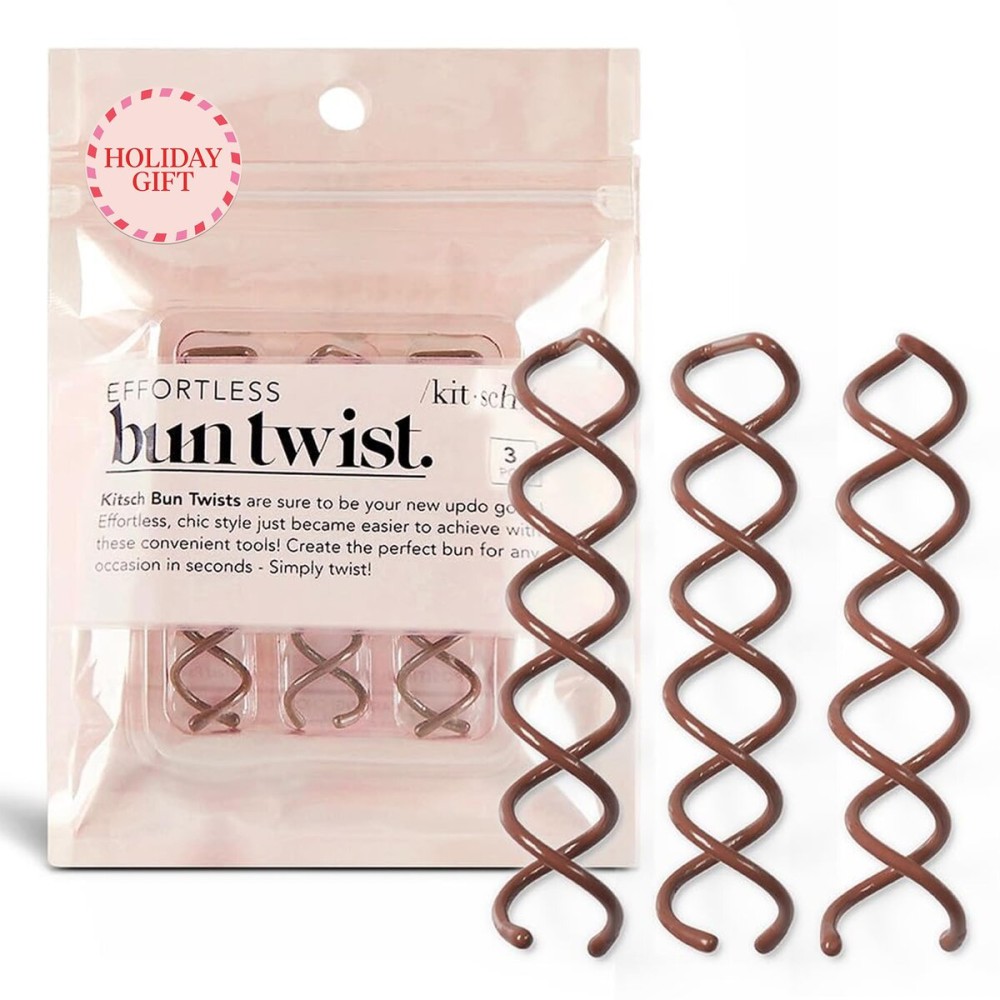 Kitsch Spiral Bobby Pins for Girls and Women - Hair Bun Maker | Rounded Tips, Chip-Resistant Bun Twist Spiral Hair Pins | Secure Hold All-Day | Ideal Gifts for Women - 3Pcs, Brown