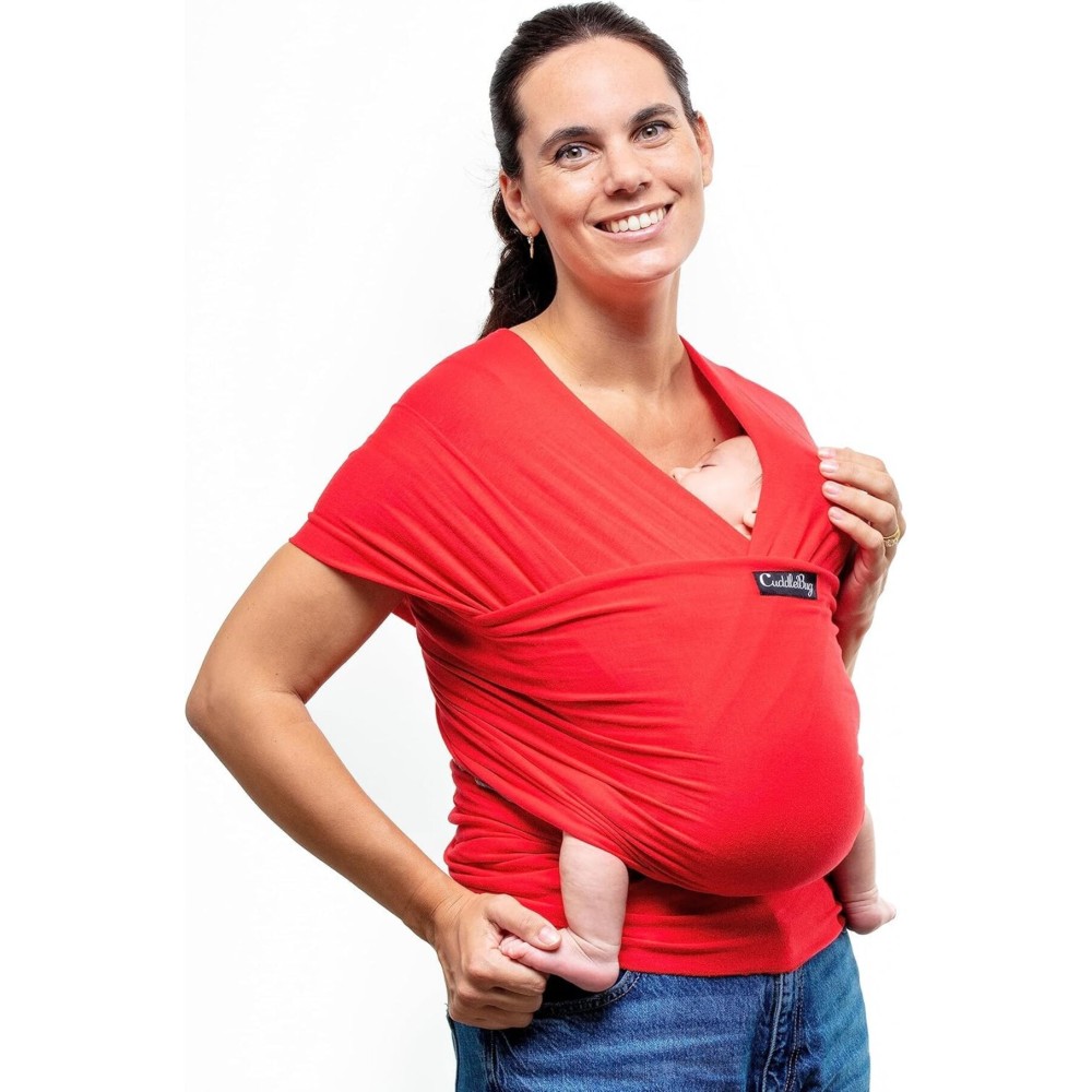 Cuddlebug Baby Wrap - Hands-Free Baby Carrier Wrap - Soft & Stretchy Baby Wraps Carrier - Carrier Newborn to Toddler 7-35 lbs - One-Size-Fits-All Holder - Hip-Healthy (Red)