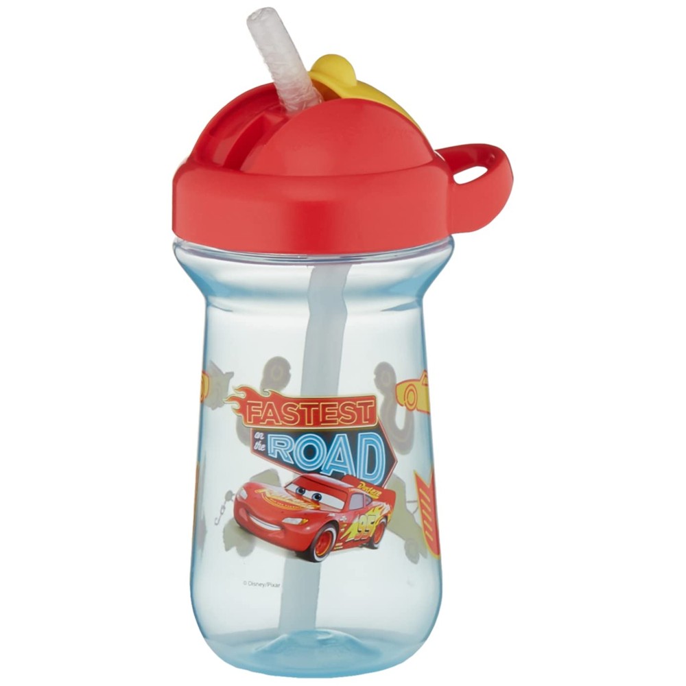 The First Years Disney/Pixar Cars Toddler Straw Cup - Spill Proof Flip Top Toddler Sippy Cups - 18 Months and Up - 10 Oz