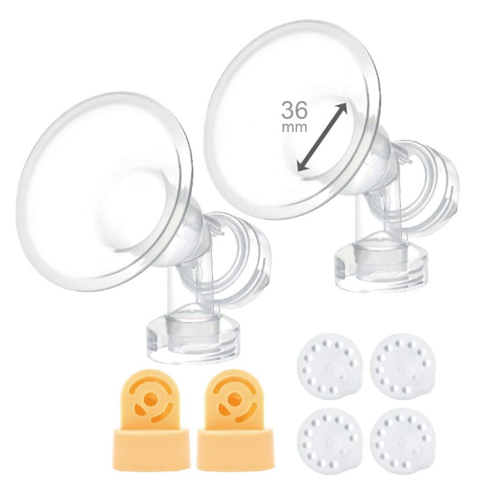 36 mm XX-Large Breastshields w/Valves and Membranes Compatible with Medela Breast Pumps; Replacement to Medela PersonalFit 36 mm Breastshield (XXL) and Personal Fit Connector; Made by Maymom