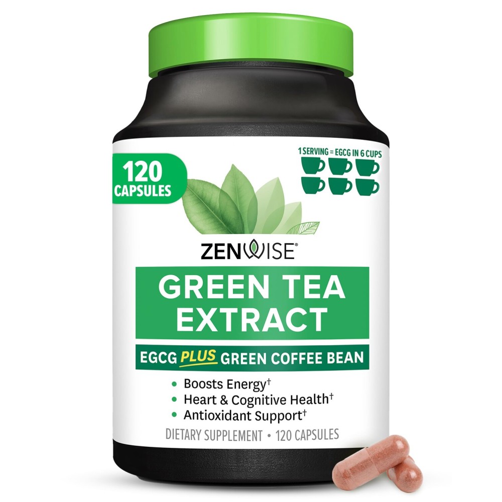Zenwise Health Green Tea Extract Capsules for Men & Women - EGCG Supplement with Green Coffee Bean Extract Boosts Energy & Memory - Immune Support for Skin, Brain & Hearth Health - Vegan - 120 Count