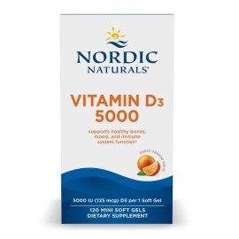 Nordic Naturals Vitamin D3 5000, Orange - 120 Mini Soft Gels - 5000 IU Vitamin D3 - Supports Healthy Bones, Mood & Immune System Function - Non-GMO - 120 Servings