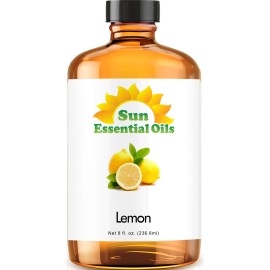 Sun Essential Oils - Lemon Essential Oil 8 oz for Cleaning, Diffuser, Humidifier & Aromatherapy Body Massage, Lemon Fragrance Scent for Home Candle Making with Dropper