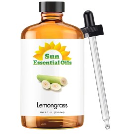 Sun Essential Oils - Lemongrass Essential Oil 8 oz with Dropper for Diffuser, Hair & Skincare, Aromatherapy Massage, Humidifier, Candle, Soap & Lotion Making at Home
