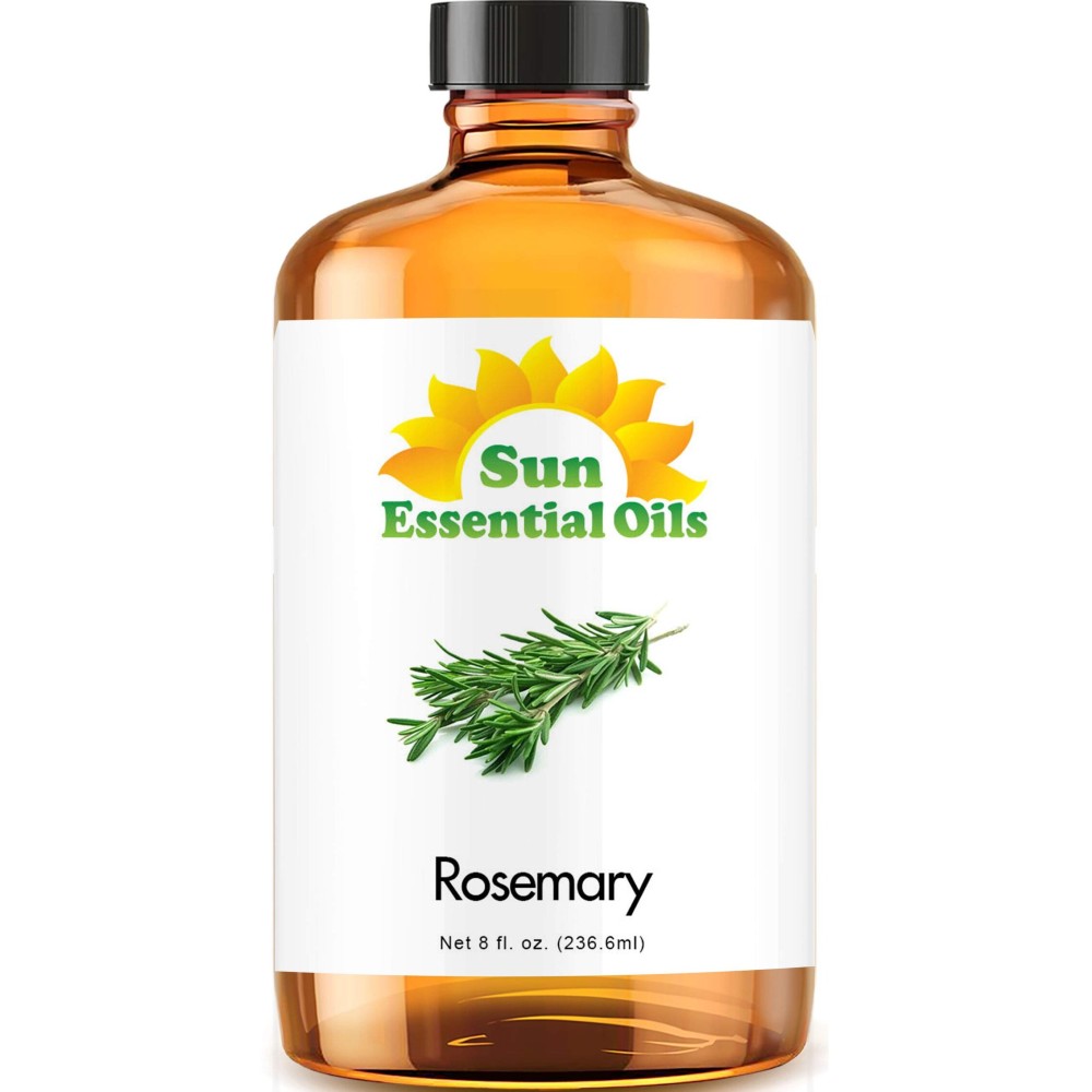 Sun Essential Oils - 8 oz Rosemary Essential Oil for Hair Growth, Skin, Scalp - Drops for Diffuser, Humidifier & Aromatherapy Massage - DIY Candle, Lotion & Shampoo Making - Help Sleep
