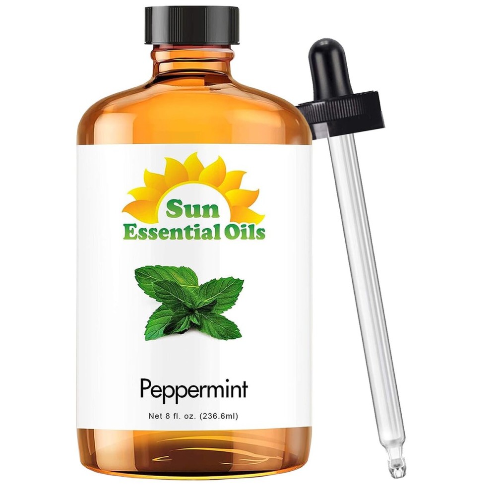 Sun Essential Oils - Peppermint Essential Oil (8 oz) with Dropper for Diffuser, Humidifier, Skin & Aromatherapy Body Massage, Candle & Soap Making for Home