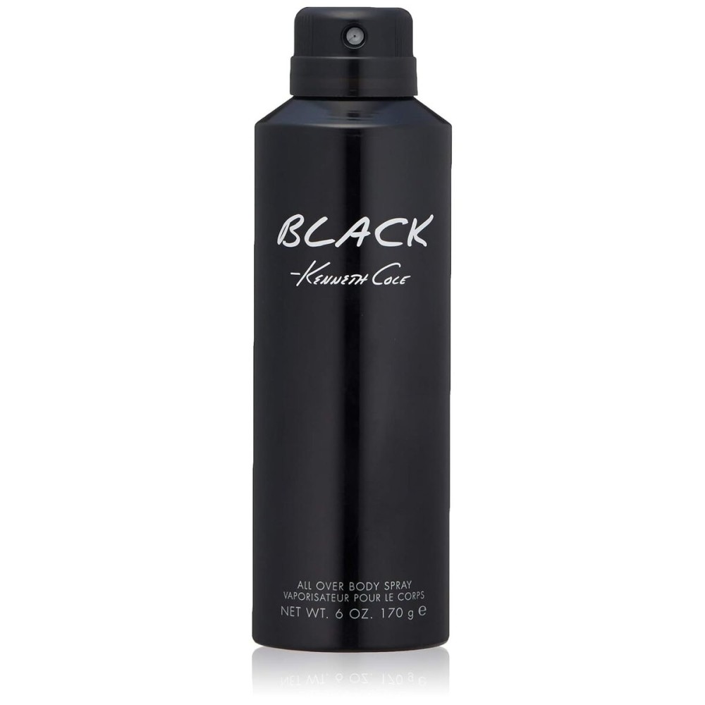 Kenneth Cole Black All Over Body Spray for Men, Aromatic Woody Fragrance, Notes of Watermint, Mandarin, Cedar, and Musk, Long-Lasting Cologne, 6.0 Fl. Oz