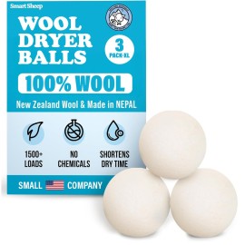 Wool Dryer Balls - Smart Sheep 3-Pack - XL Premium Natural Fabric Softener Award-Winning - Wool Balls Replaces Dryer Sheets - Laundry Balls