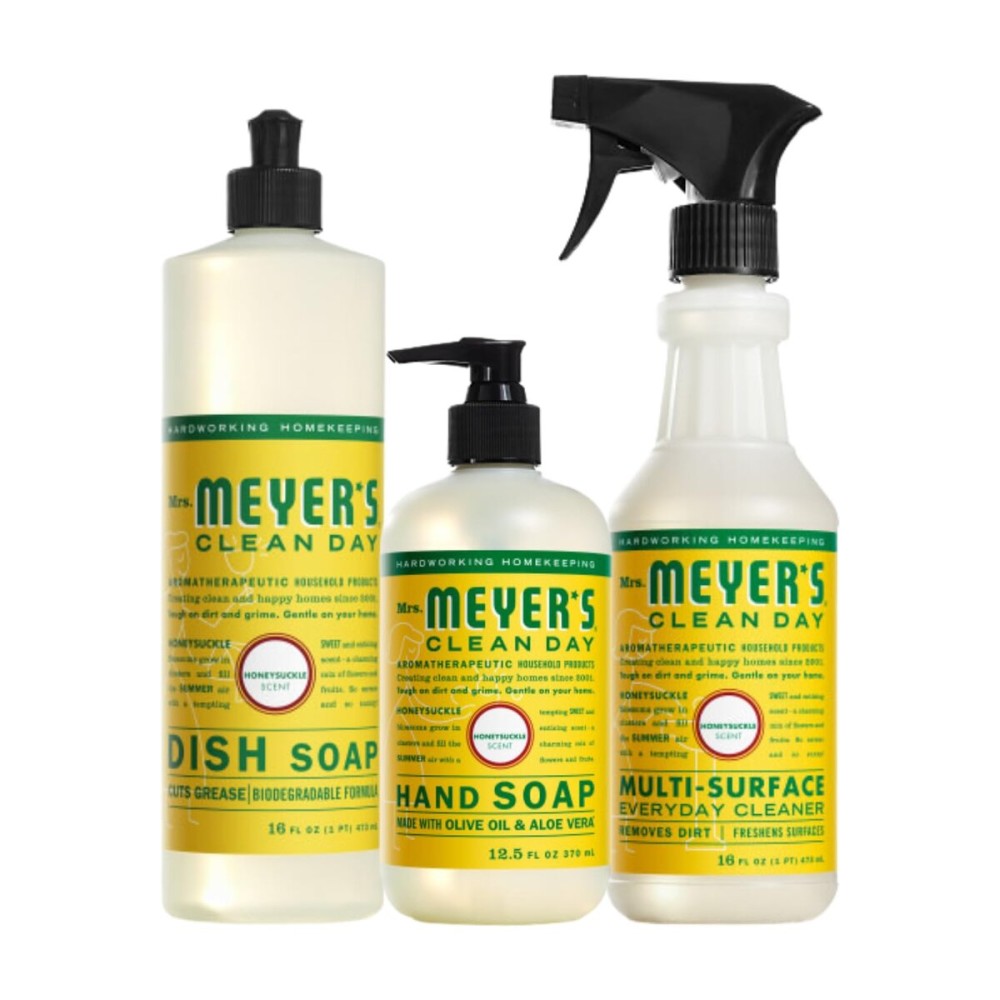 Mrs. MEYER\'S Kitchen Set, Dish Soap, Hand Soap, and Multi-Surface Cleaner, 3 CT (Honeysuckle)