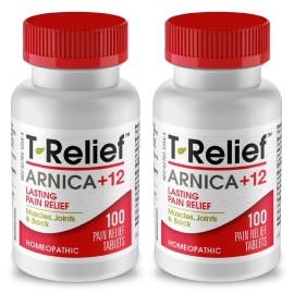 MediNatura T-Relief Pain - Arnica Medication for Naturally Soothing Body Aches - Supports Muscle, Joint & Back Relief - Chewable Tablets - Plant-Based Tablets - Non-Addictive - 100 Count - 2 Pack
