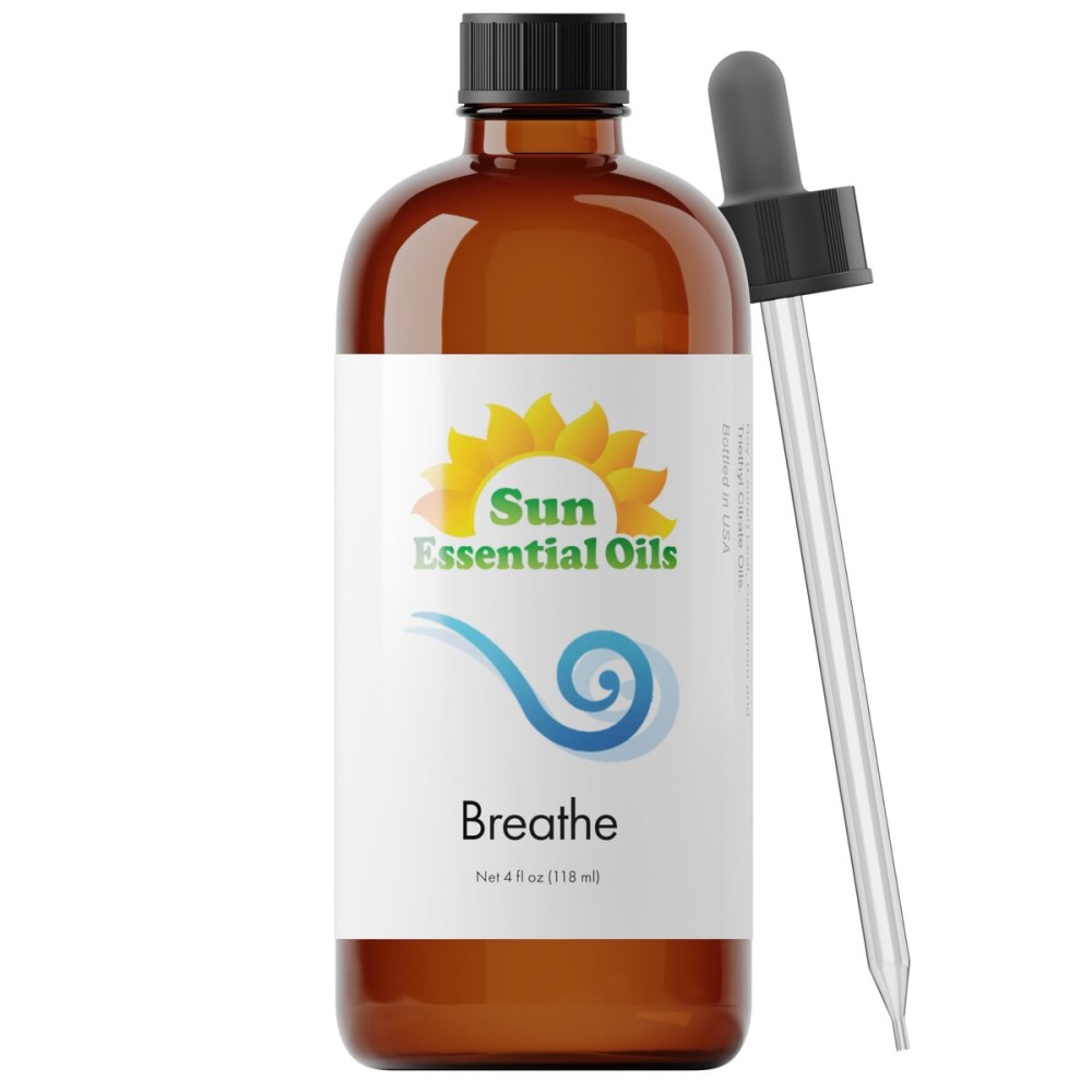 Sun Essential Oils - Breathe Blend Oil (Huge 4 oz Bottle) Breathe Easy Essential Oil for Aromatherpay, Diffusers, Home - 118 ml