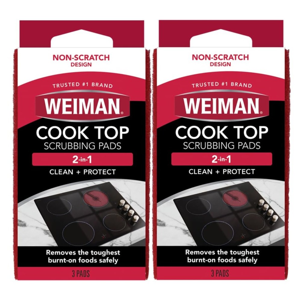 Weiman Cook Top Scrubbing Pads, 3 Count, 2 Pack Cuts Through the Toughest Stains - Scrubbing Pads Carefully Wipe Away Residue